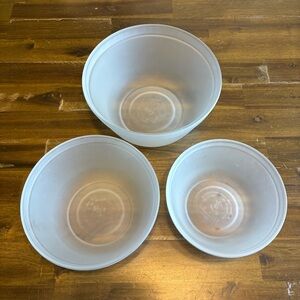 Anchor Hocking Vintage  Frosted Clear Nesting Mixing Bowls Serveware 3 RARE